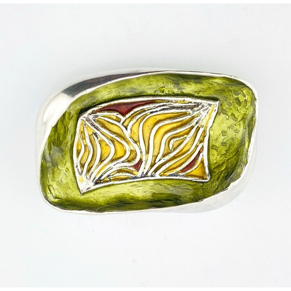 Norway Sterling Silver Enamel Brooch Pendant SV Modernist Green 925